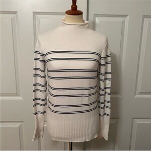 French Connection White/Navy Striped Roll Neck Sweater